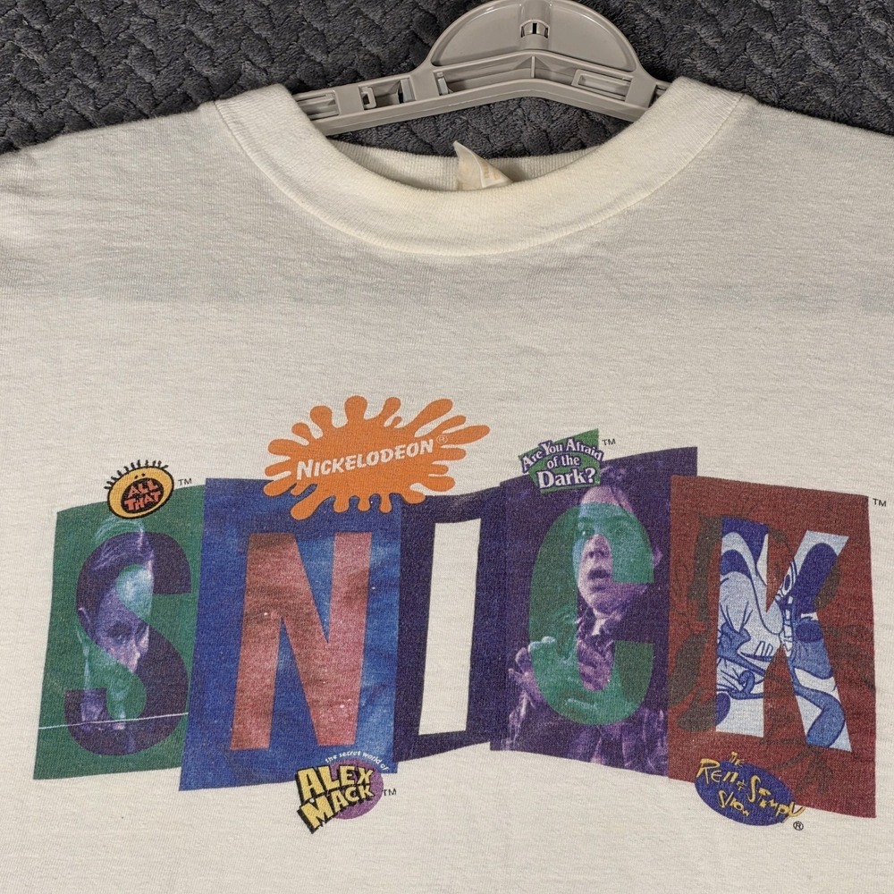 Vintage 1990s Nickelodeon Snick T-Shirt Mens Large White Ren Stimpy Alex Mack